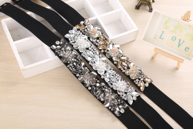 Rhinestone Crystal Waist Women Womens Elastic Belts