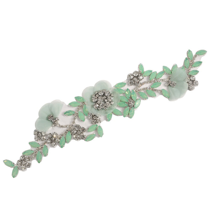 Rhinestone Decoration Handmade Rubber-backed Rhinestone Green Decorative Belt