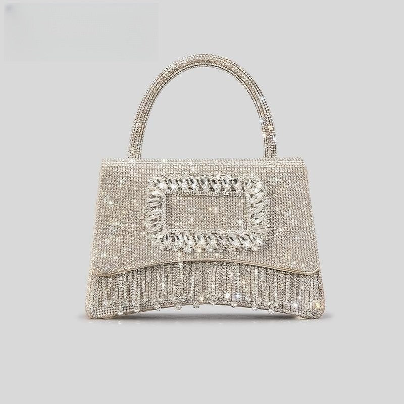 Square Buckle Hot Rhinestone Rhinestone Tote Female Tassel Flip Party Dinner Bag