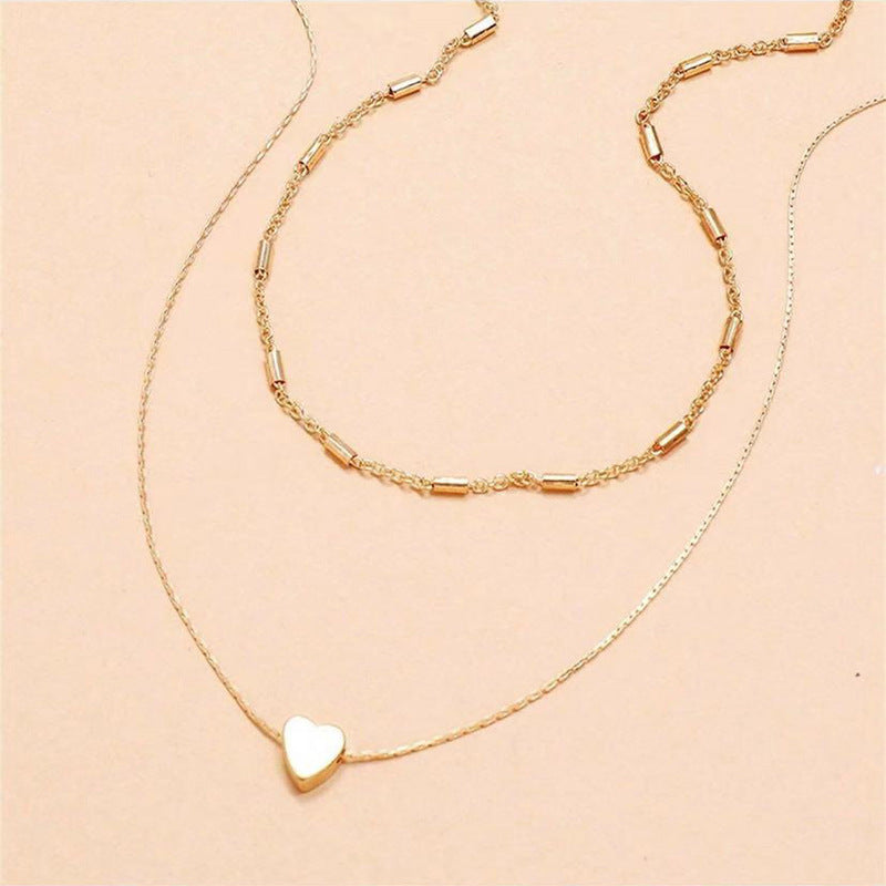 Cute Personality Elegant Double Layer Twin Regular Chain Chopin Chain Love Heart Pendant Necklace